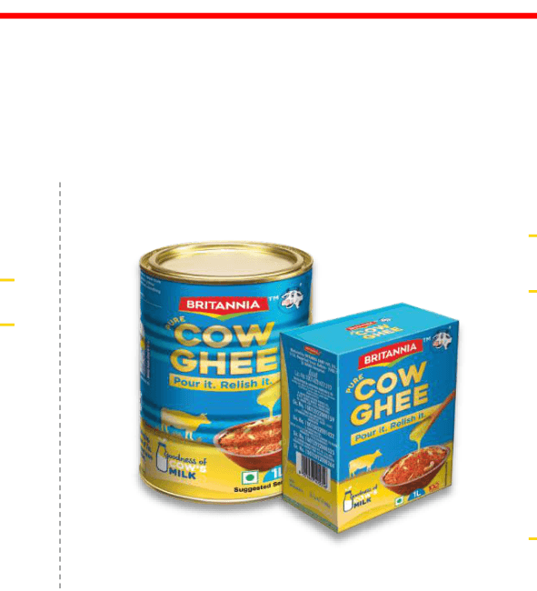 Britannia Cow Ghee tin and pack