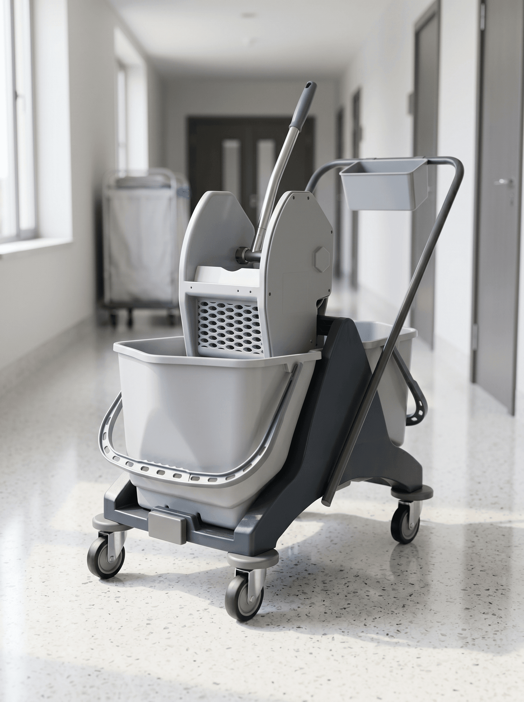 Deluxe double-bucket mopping trolley