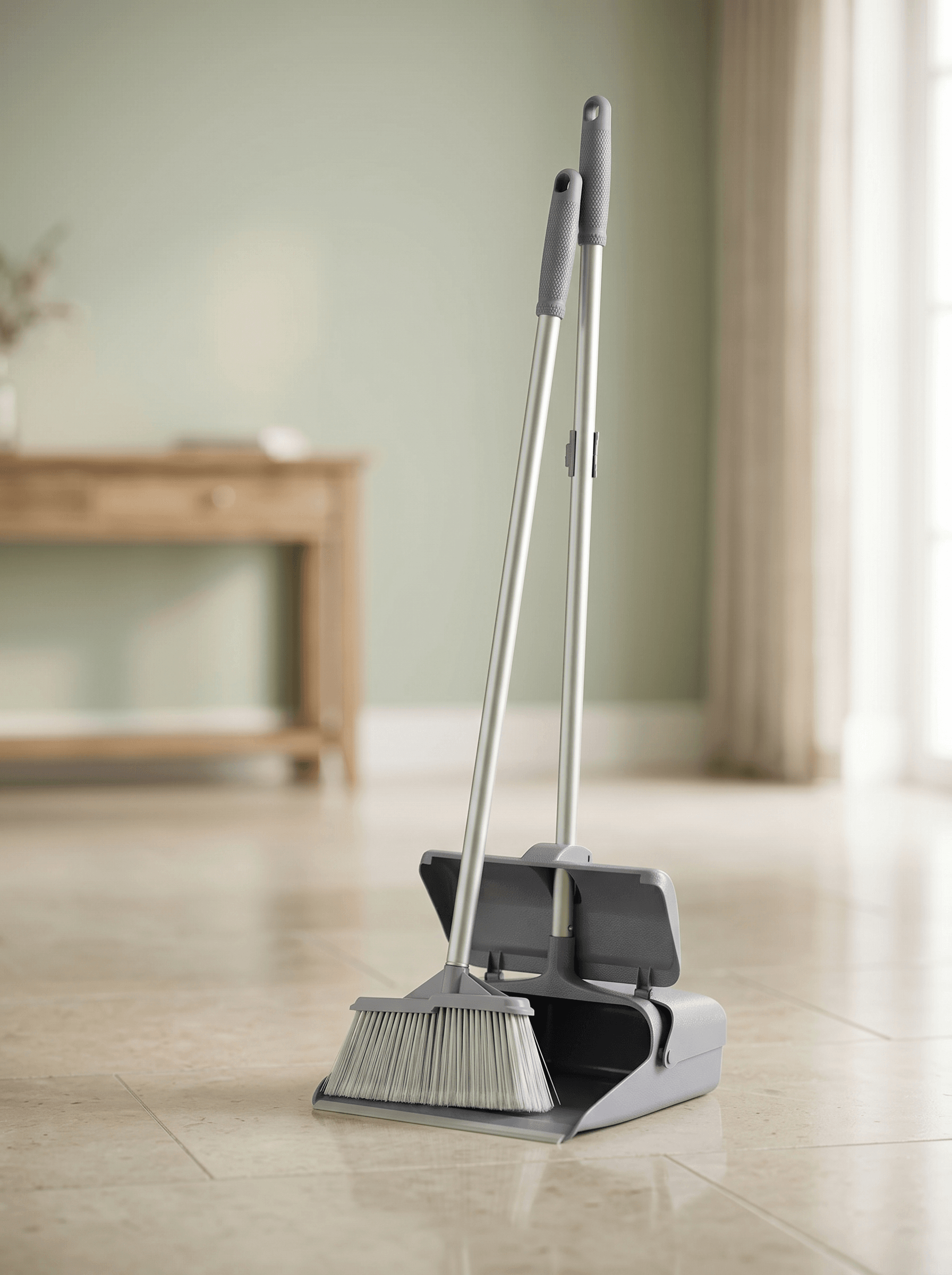 Upright lobby dustpan and broom set