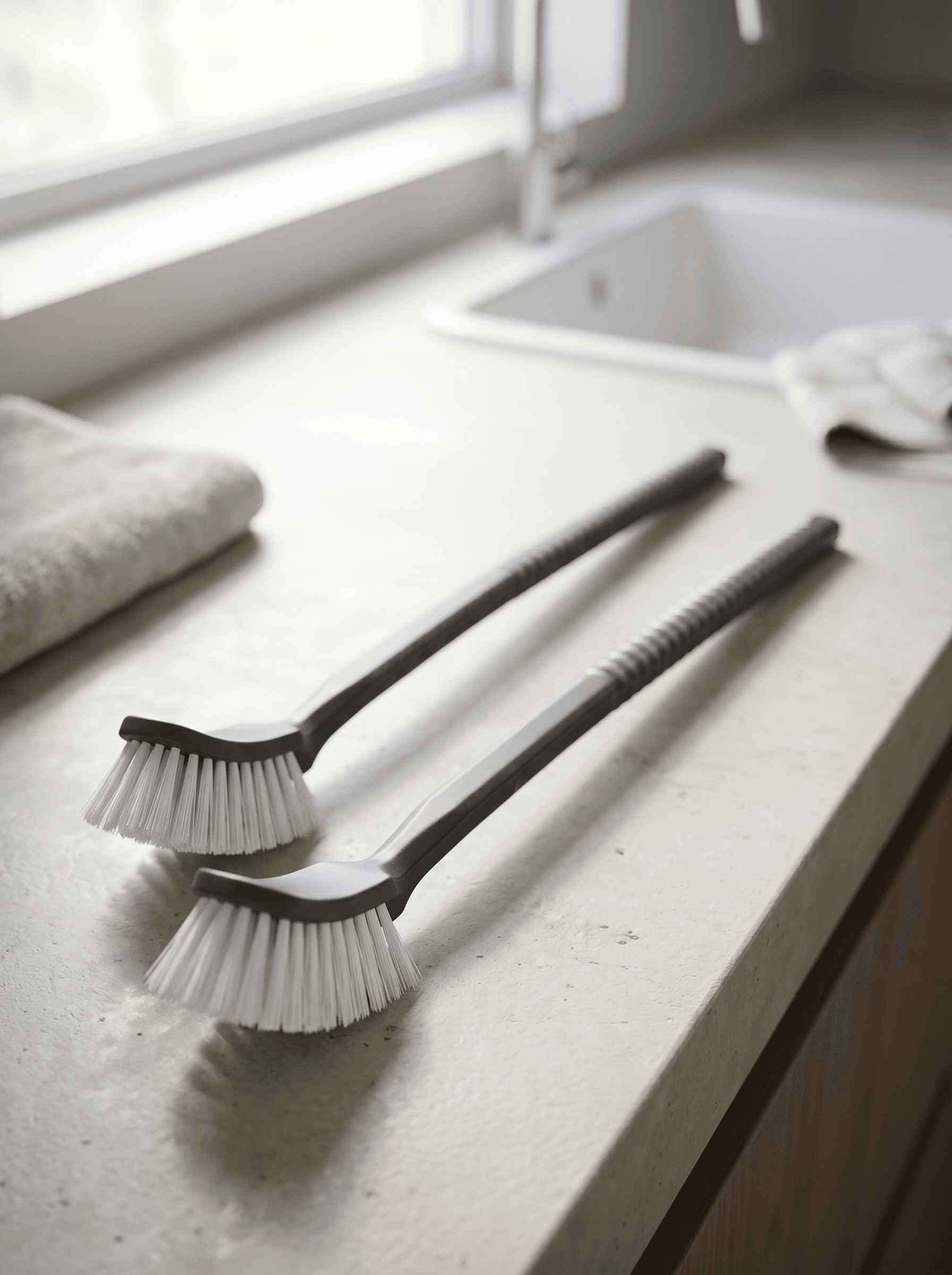 Angled hockey-style toilet brush