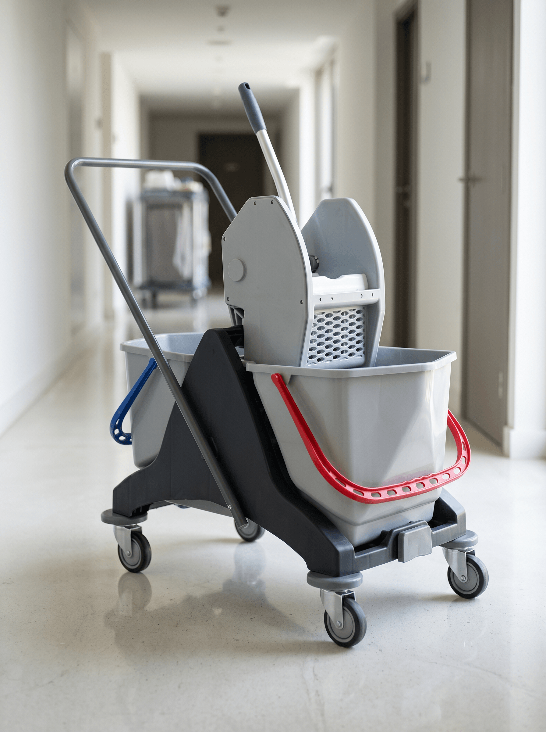 Twin-bucket mopping trolley with press wringer
