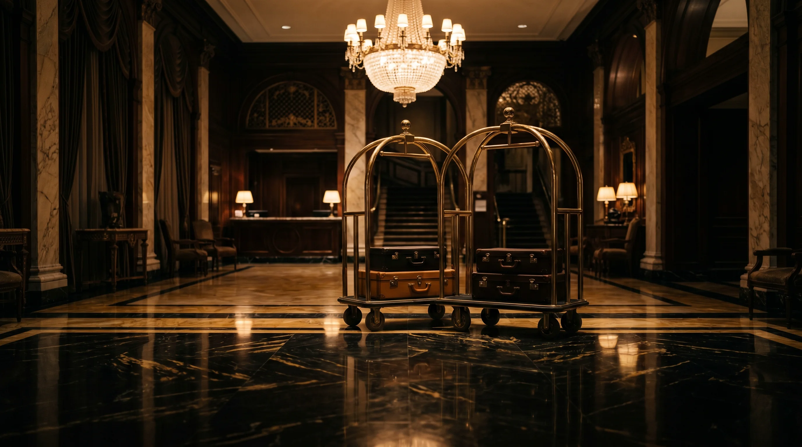 Hotel accessories — lobby, housekeeping and public-area equipment