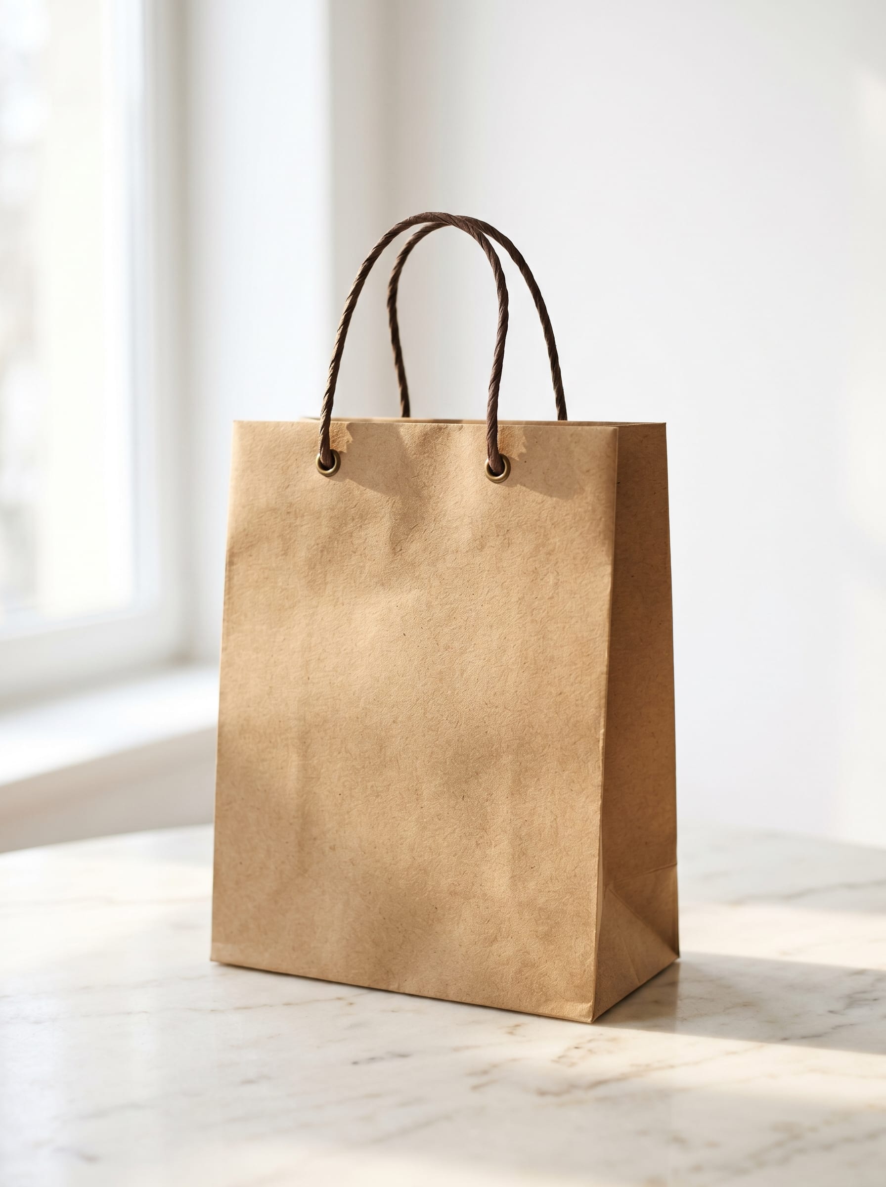 Kraft paper shopping bag with rope handles