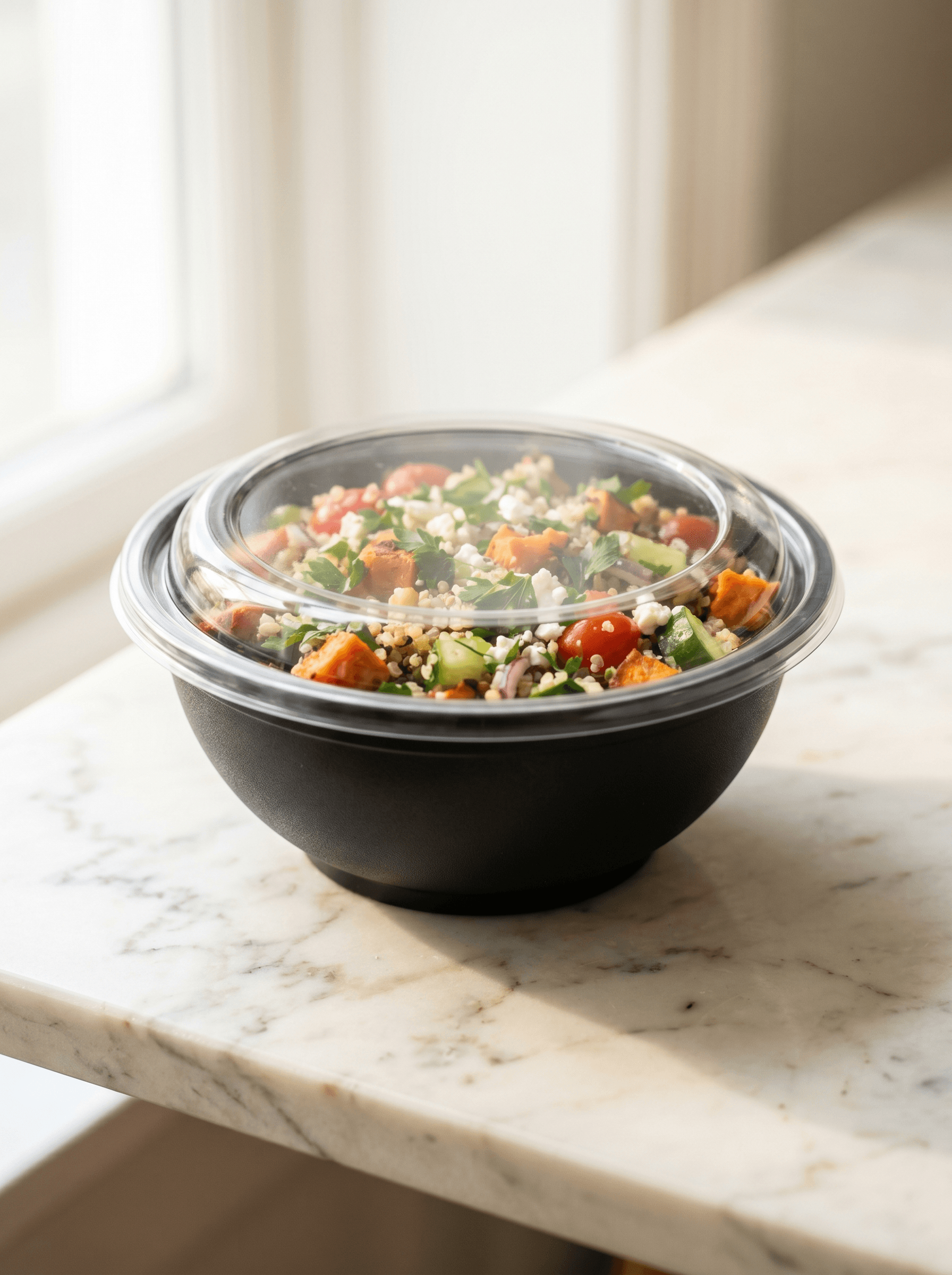 Black half-round plastic container 650ml