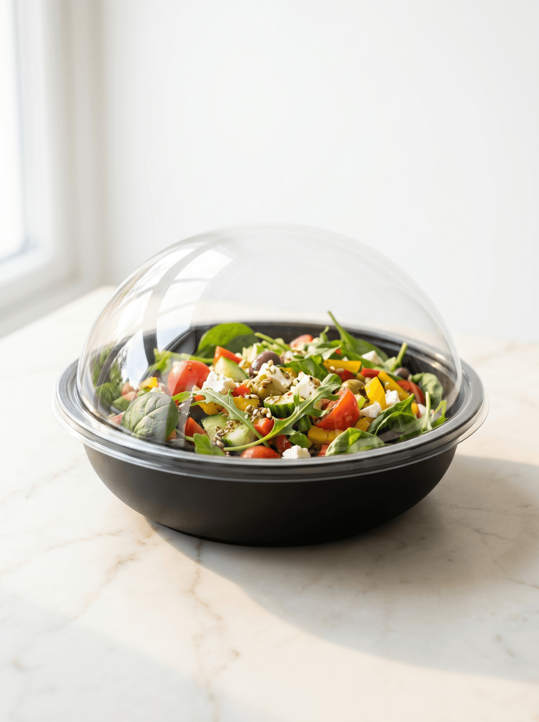 Black RO series bowl with domed clear lid