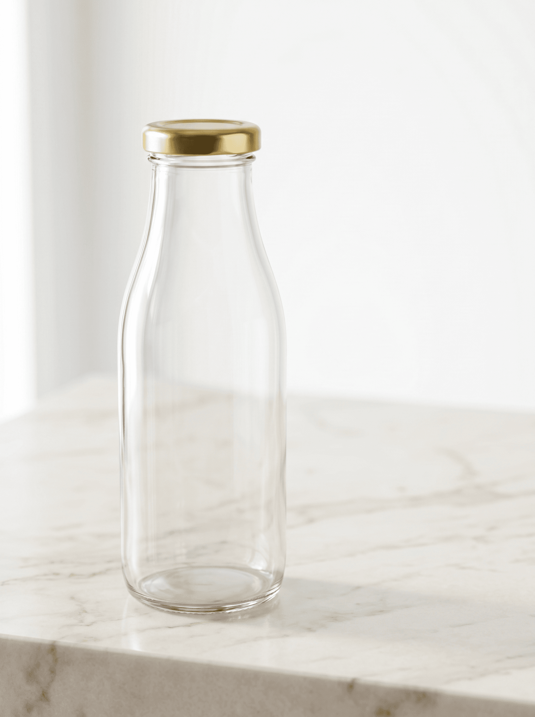 Glass milkshake and juice bottle with gold cap