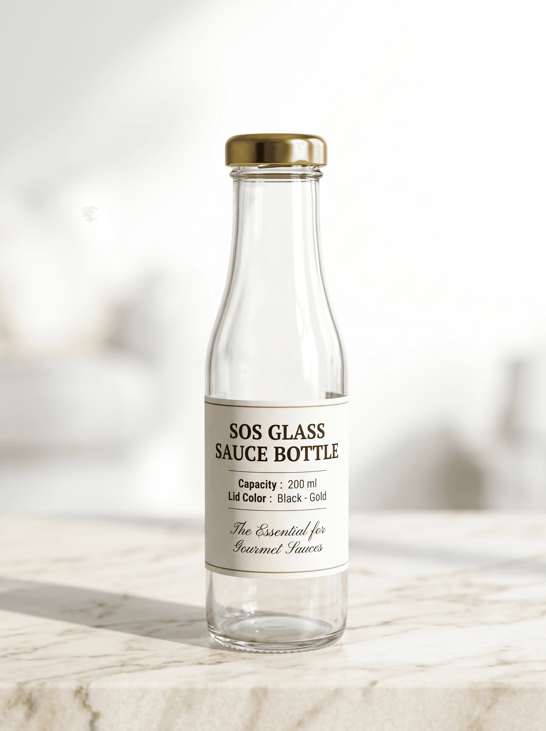 SOS glass sauce bottle 200ml with gold cap