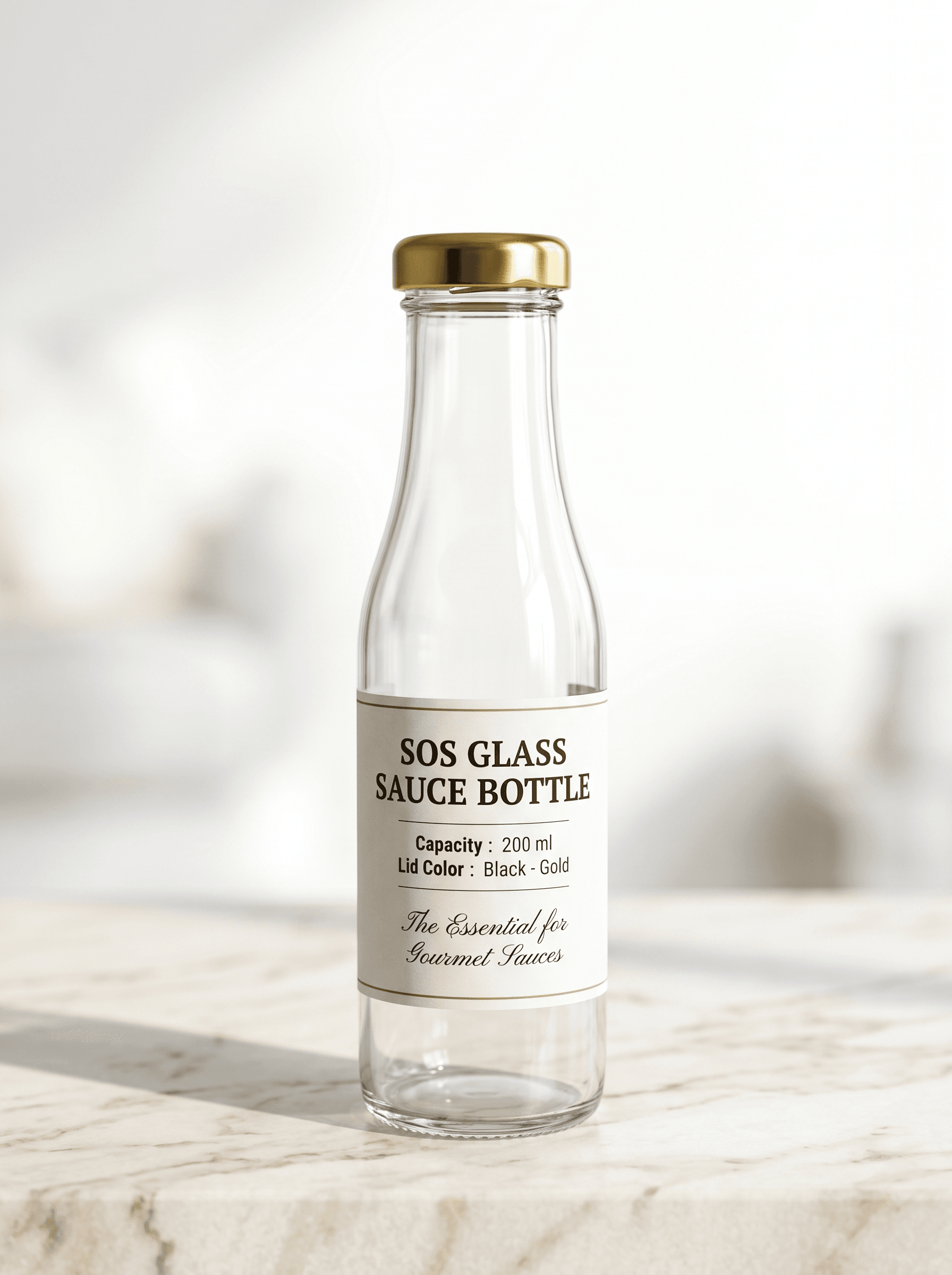 SOS glass sauce bottle 200ml with gold cap