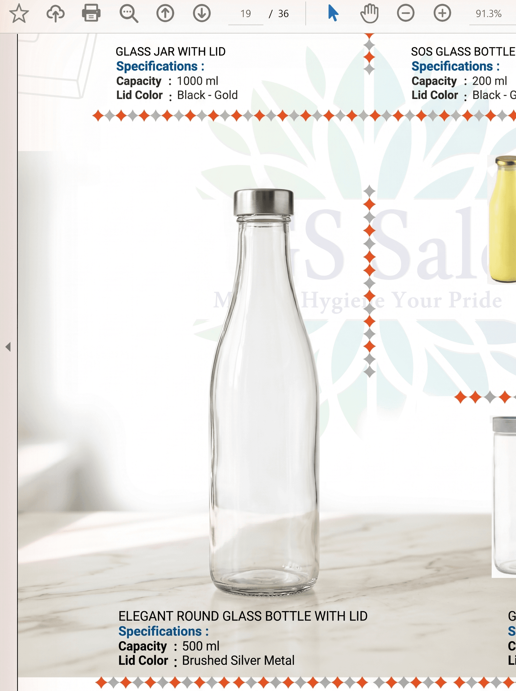 Premium glass bottle with stainless steel lid 500ml