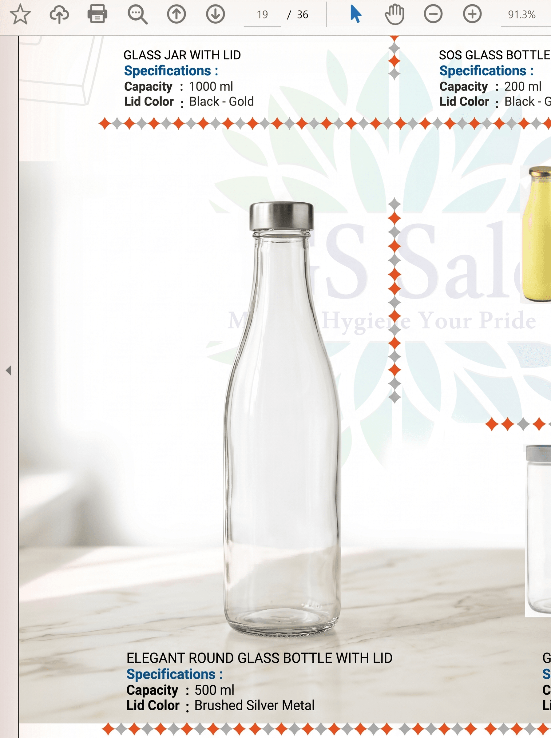 Premium glass bottle with stainless steel lid 500ml