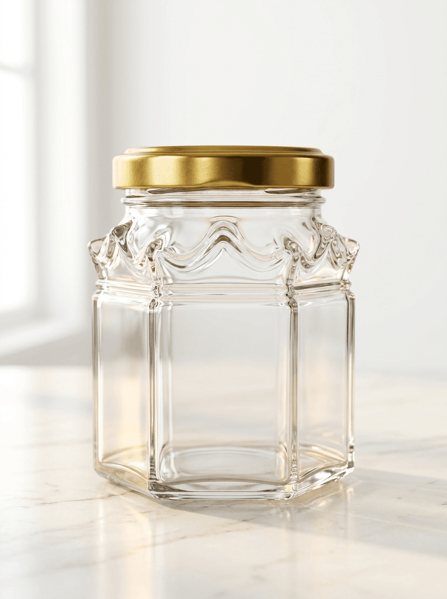 Crown hexagonal glass jar 120ml with gold lid
