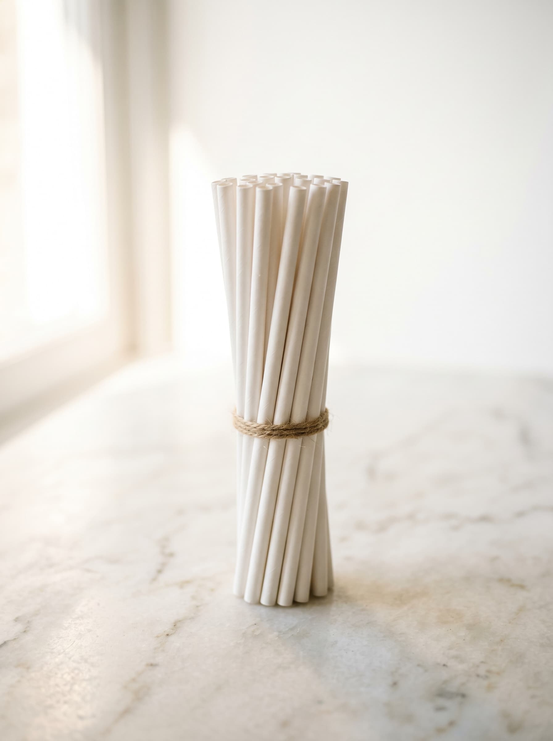 Plain white paper drinking straws