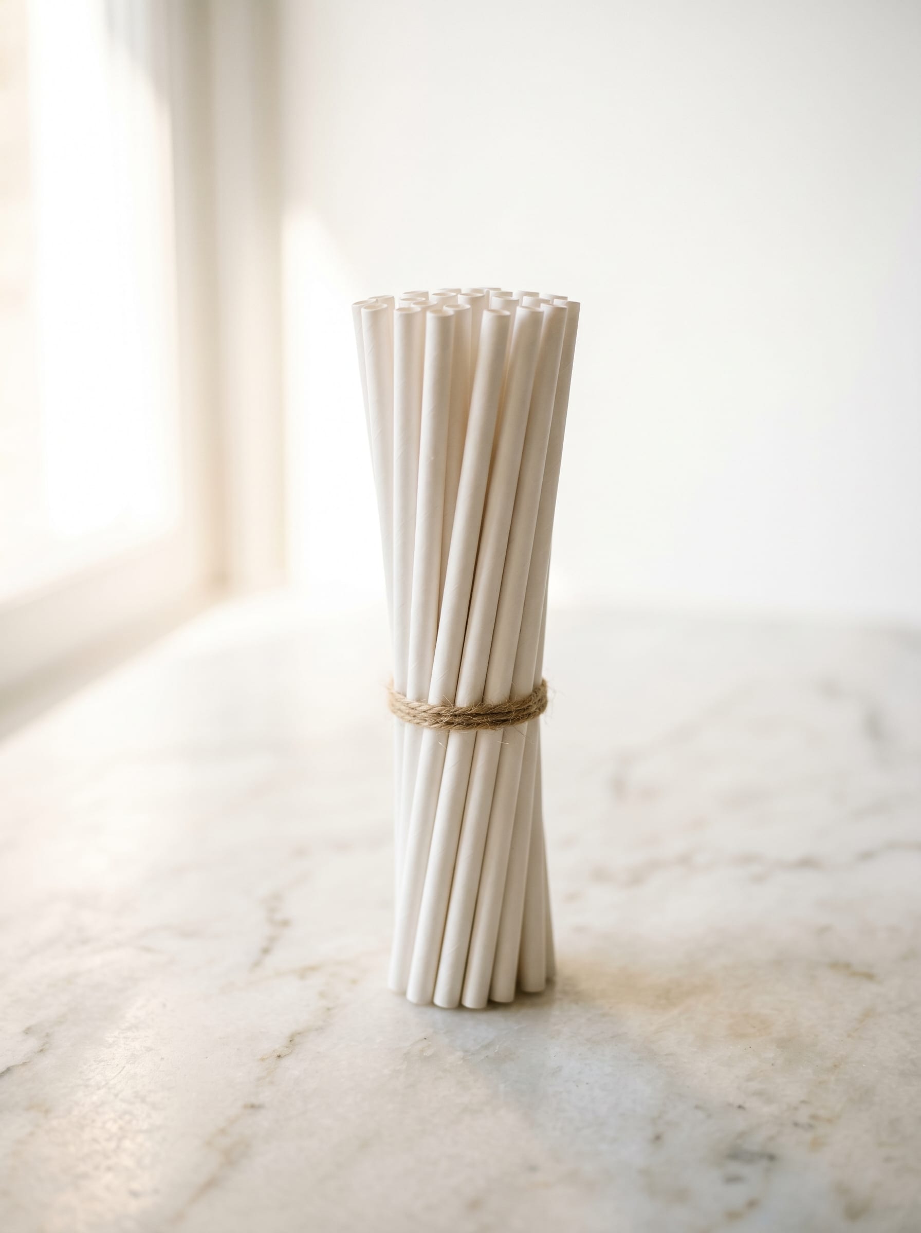 Plain white paper drinking straws