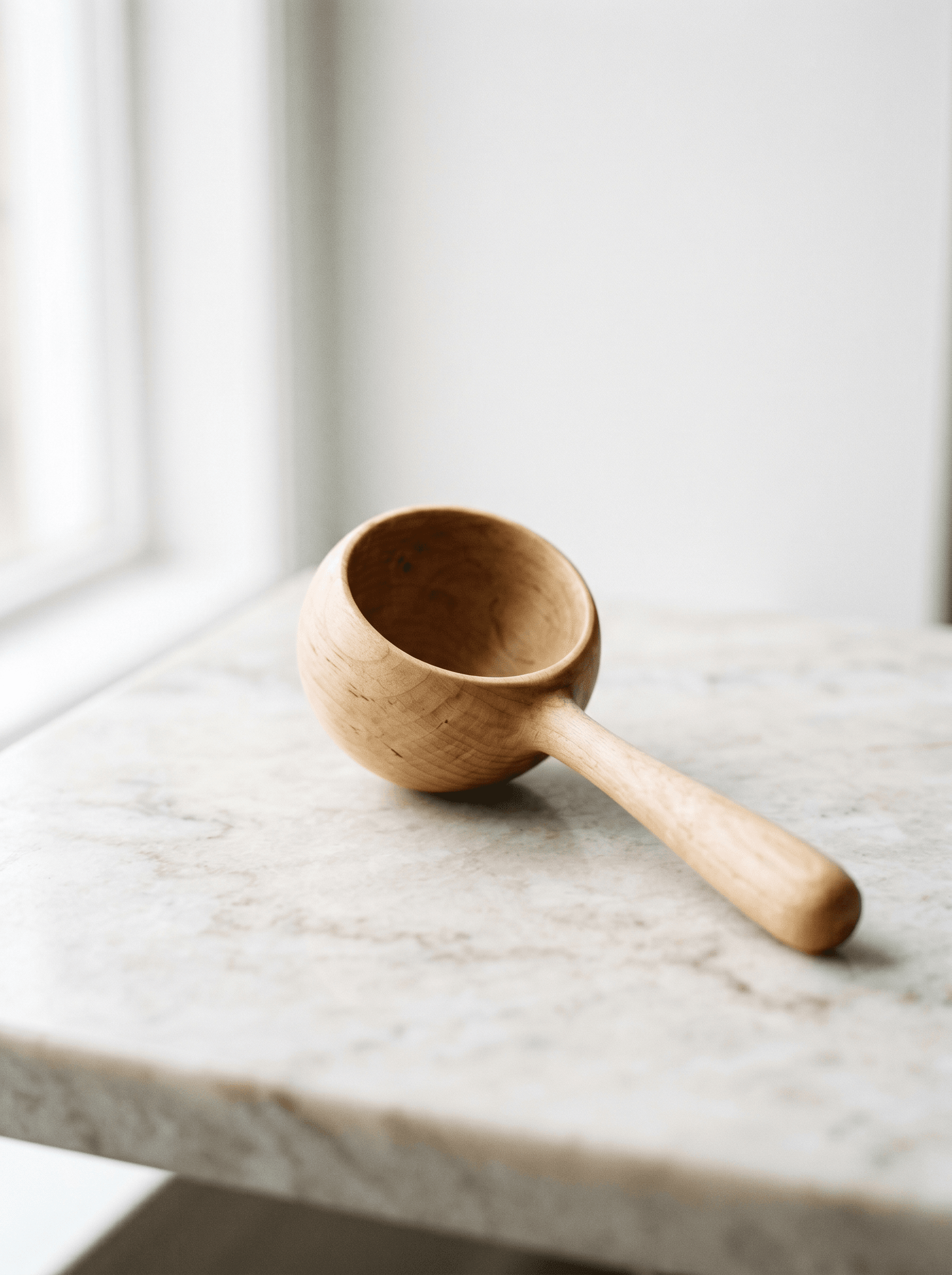 Birchwood wooden globe spoon round bowl